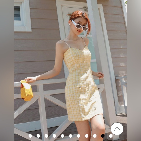 NEW! AIR SPACE Small Bead Buttons Mini Dress (Yellow) - Picture 2 of 10